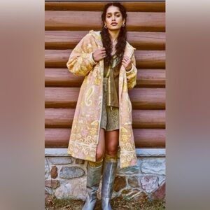 Free People Cozy Hooded Printed Blanket Coat Size XS